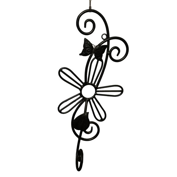 Black Metal Decorative Flower & Butterfly with Swirl Design Wall Hook - Picture 2 of 6